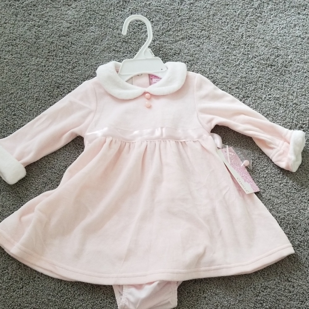 Camilla girls velour pink dress new